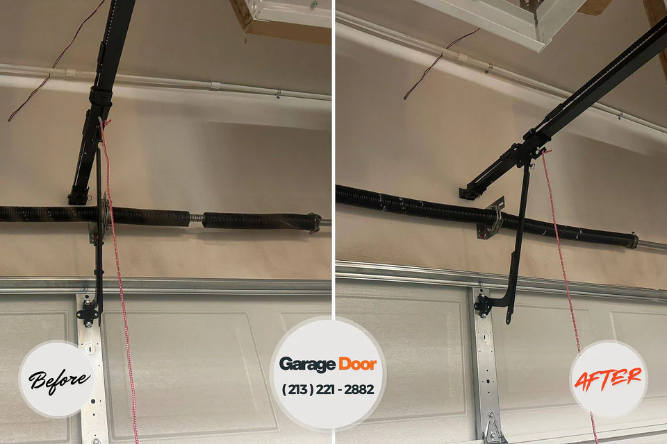 Before and after: garage door spring repair Elmendorf, TX